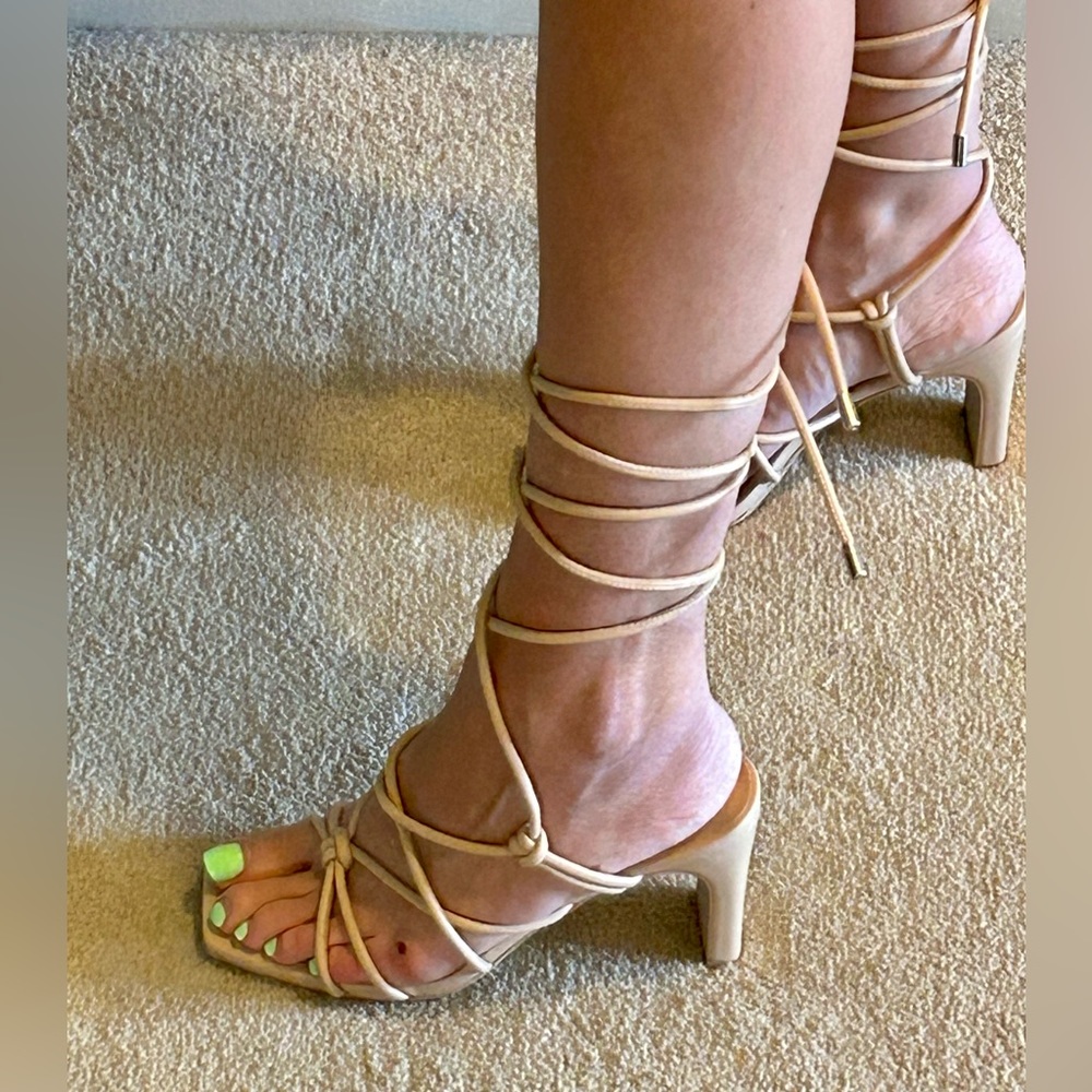 A New Day Tan Leather Tie Up Heels - Picture 3 of 9